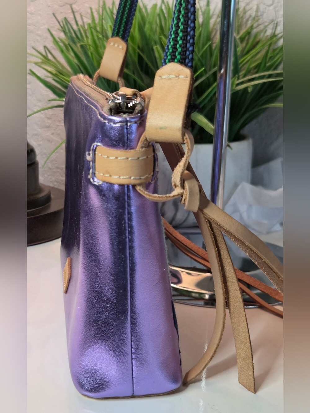 SOLD***Consuela Val Midtown Crossbody Purple Metallic Zebra Embroidered - Picture 4 of 16